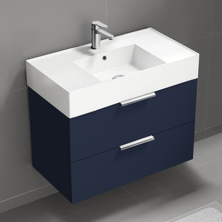 Blue Bathroom Vanity, Floating, 32 Inch